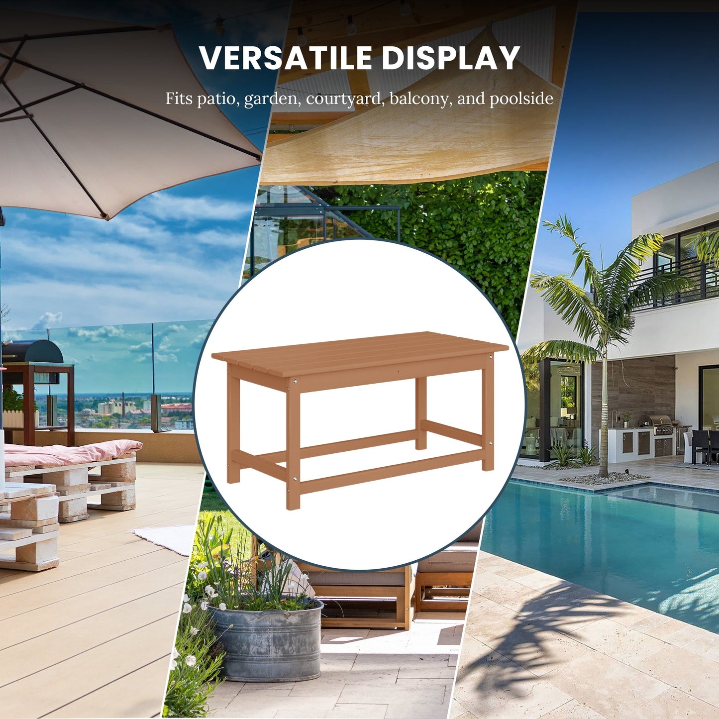 Table basse rectangulaire d'extérieur Polytrends Laguna en PEHD, toutes saisons