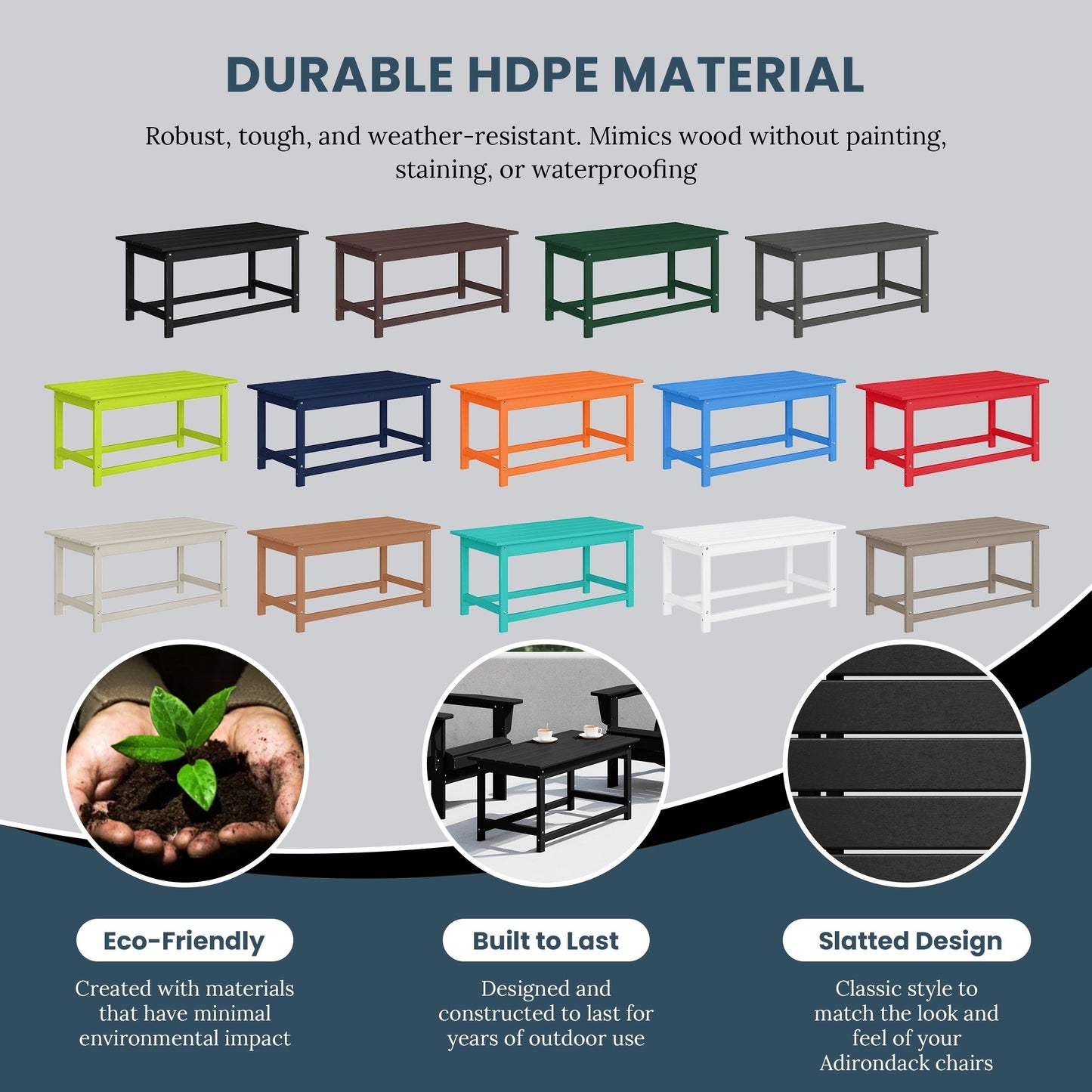 Table basse rectangulaire d'extérieur Polytrends Laguna en PEHD, toutes saisons