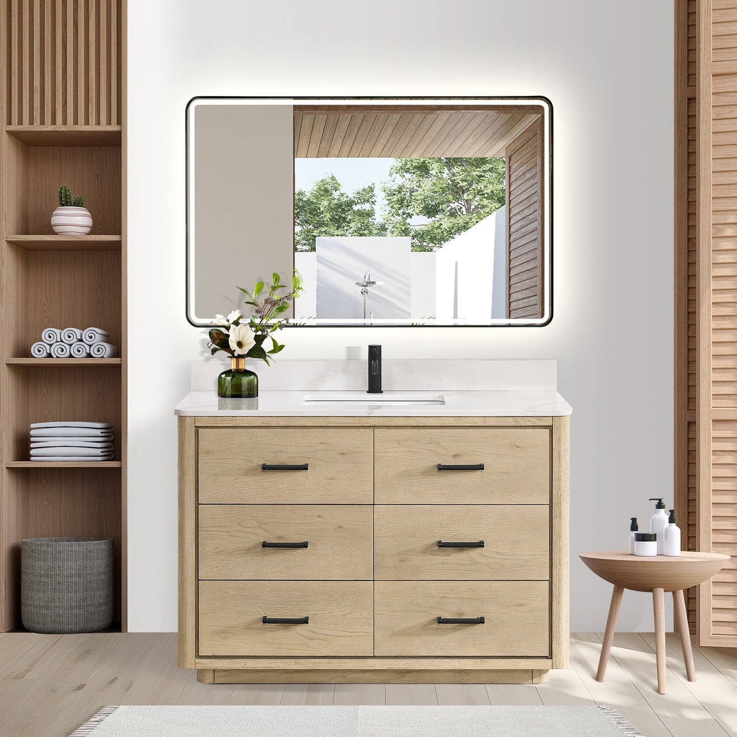 Meuble-lavabo Porto avec dessus en quartz blanc sans miroir