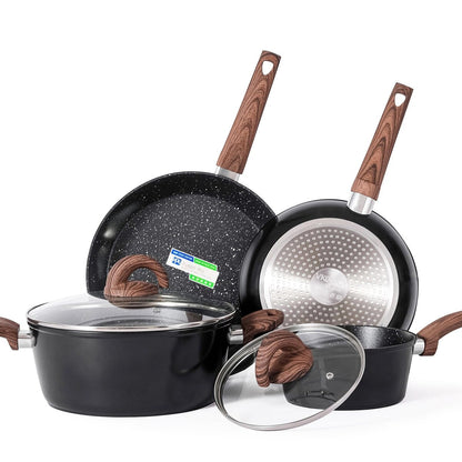 Ensemble de casseroles et poêles antiadhésives, batterie de cuisine en céramique avec motif, ustensiles de cuisine à induction avec poêles à frire, cocotte avec couvercles