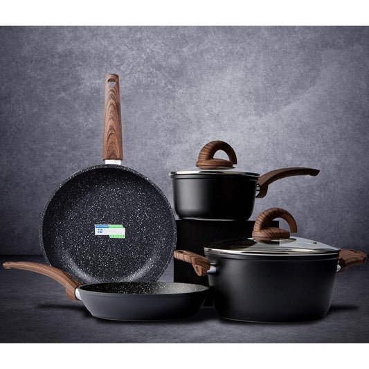 Ensemble de casseroles et poêles antiadhésives, batterie de cuisine en céramique avec motif, ustensiles de cuisine à induction avec poêles à frire, cocotte avec couvercles