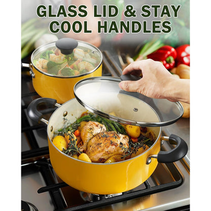 Batterie de cuisine antiadhésive en céramique, 10 pièces, avec casseroles et poêles