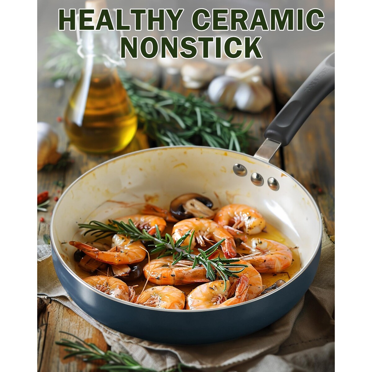 Batterie de cuisine antiadhésive en céramique, 10 pièces, avec casseroles et poêles