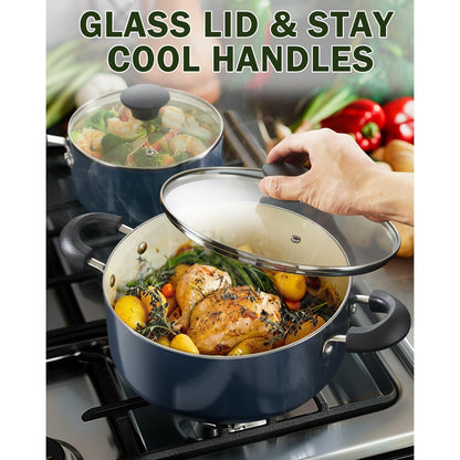 Batterie de cuisine antiadhésive en céramique, 10 pièces, avec casseroles et poêles