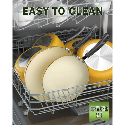 Batterie de cuisine antiadhésive en céramique, 10 pièces, avec casseroles et poêles