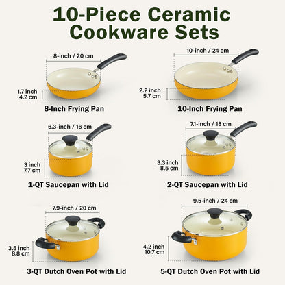 Batterie de cuisine antiadhésive en céramique, 10 pièces, avec casseroles et poêles