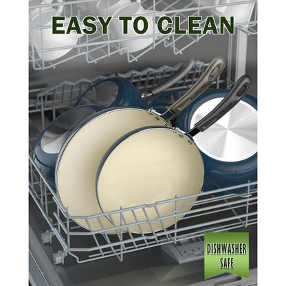 Batterie de cuisine antiadhésive en céramique, 10 pièces, avec casseroles et poêles