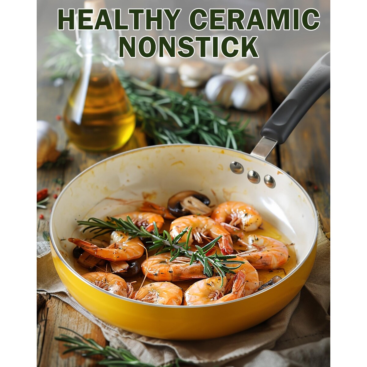 Batterie de cuisine antiadhésive en céramique, 10 pièces, avec casseroles et poêles