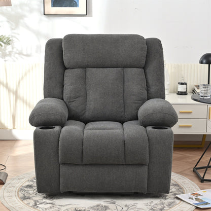 Fauteuil releveur électrique pour personnes âgées, fauteuil releveur en tissu avec repose-pieds allongé, 2 porte-gobelets, poches latérales et télécommande.