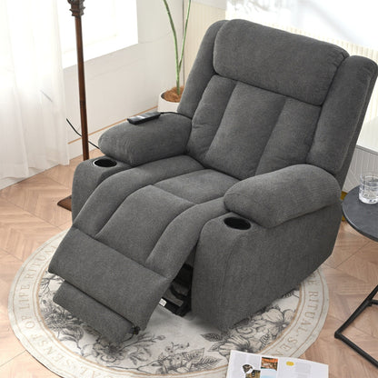 Fauteuil releveur électrique pour personnes âgées, fauteuil releveur en tissu avec repose-pieds allongé, 2 porte-gobelets, poches latérales et télécommande.