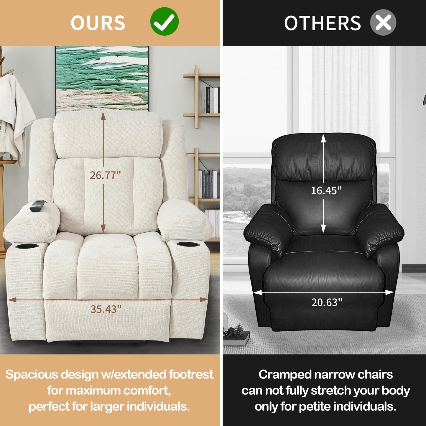 Fauteuil releveur électrique pour personnes âgées, fauteuil releveur en tissu avec repose-pieds allongé, 2 porte-gobelets, poches latérales et télécommande.