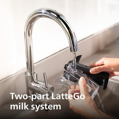 Machine à expresso haut de gamme, 12 cafés chauds/glacés, système LatteGo, moulin en céramique, chrome noir