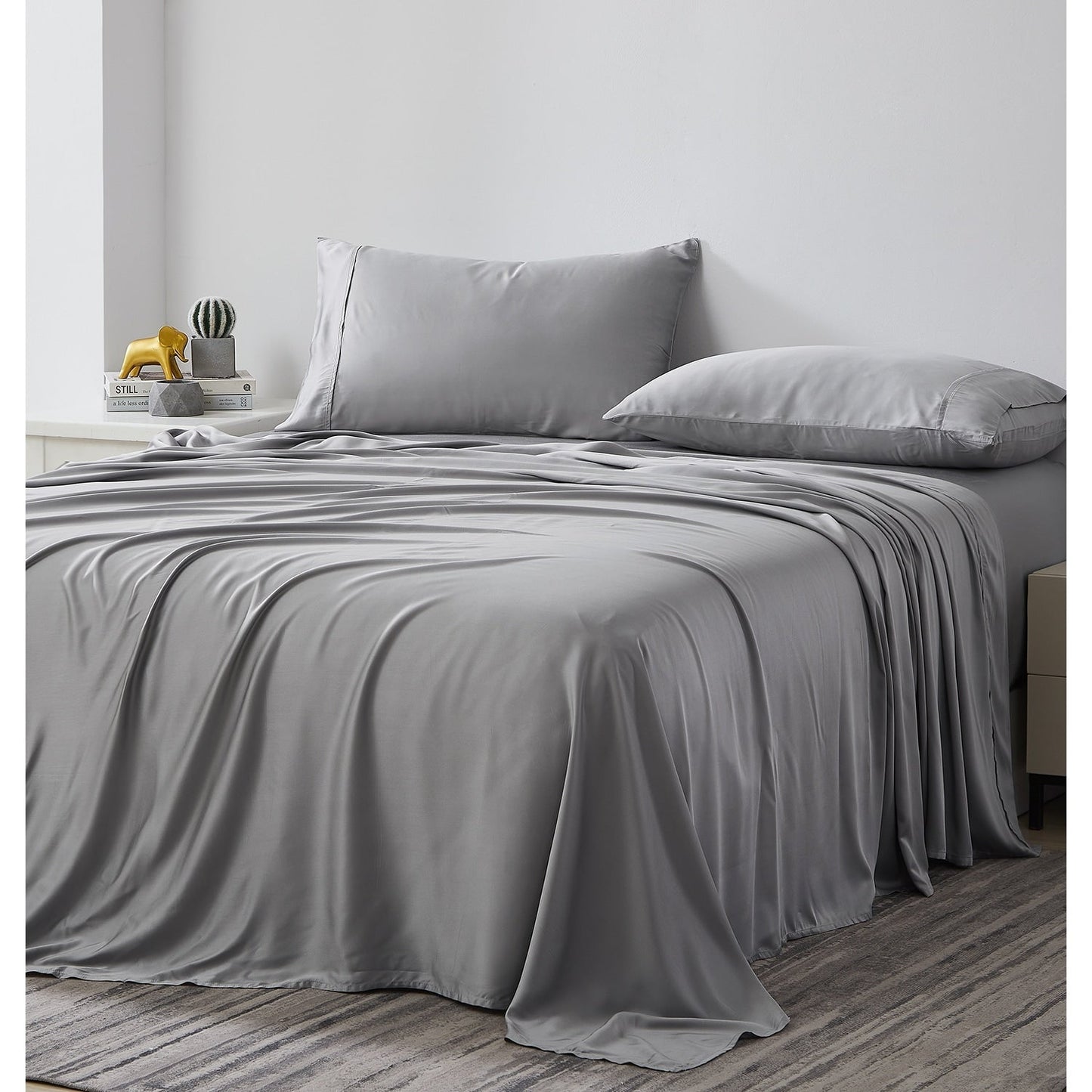 Ensemble de draps de lit 4 pièces de luxe haut de gamme 100 % viscose de bambou, 21 pouces, avec poche extra profonde