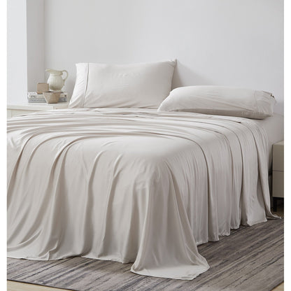 Ensemble de draps de lit 4 pièces de luxe haut de gamme 100 % viscose de bambou, 21 pouces, avec poche extra profonde