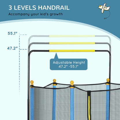 Trampoline Qaba 4,6' pour enfants avec panier de basket, barre horizontale, trampoline d'intérieur 55 pouces avec filet