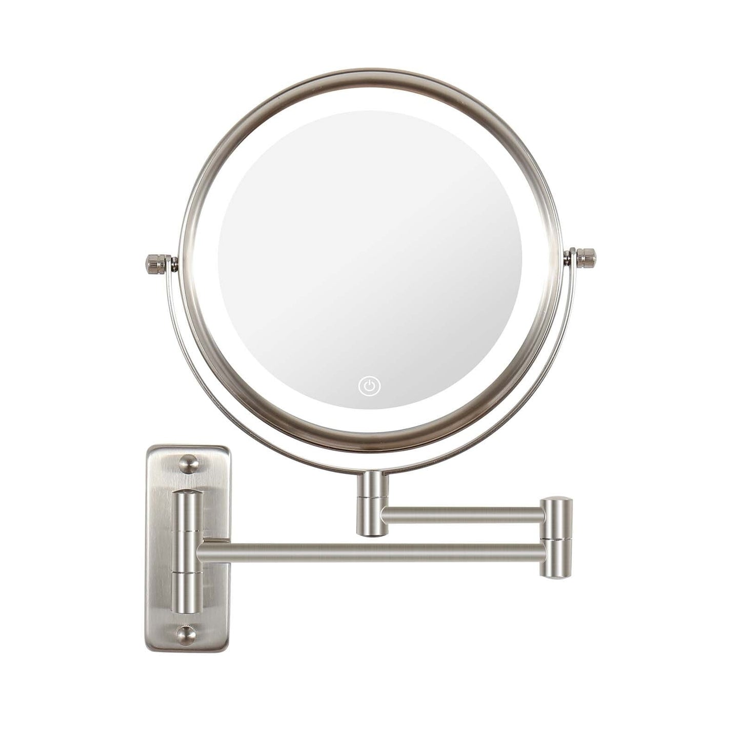 Miroir de maquillage mural rond de 8 pouces, rechargeable, grossissement 1x/10x, 3 lumières colorées