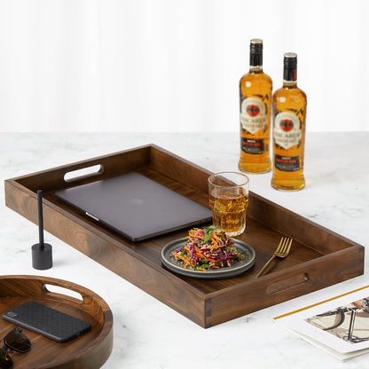 Plateau de service rectangulaire en bois de noyer noir KINWELL, plateau ottoman