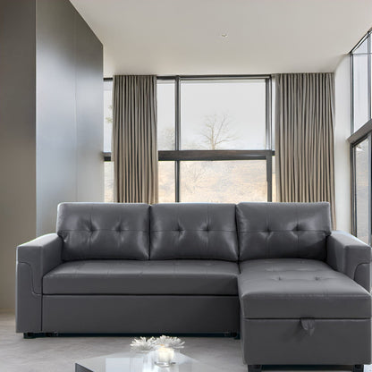 Canapé sectionnel réversible avec lit gigogne, méridienne avec rangement dissimulé, pieds durables,