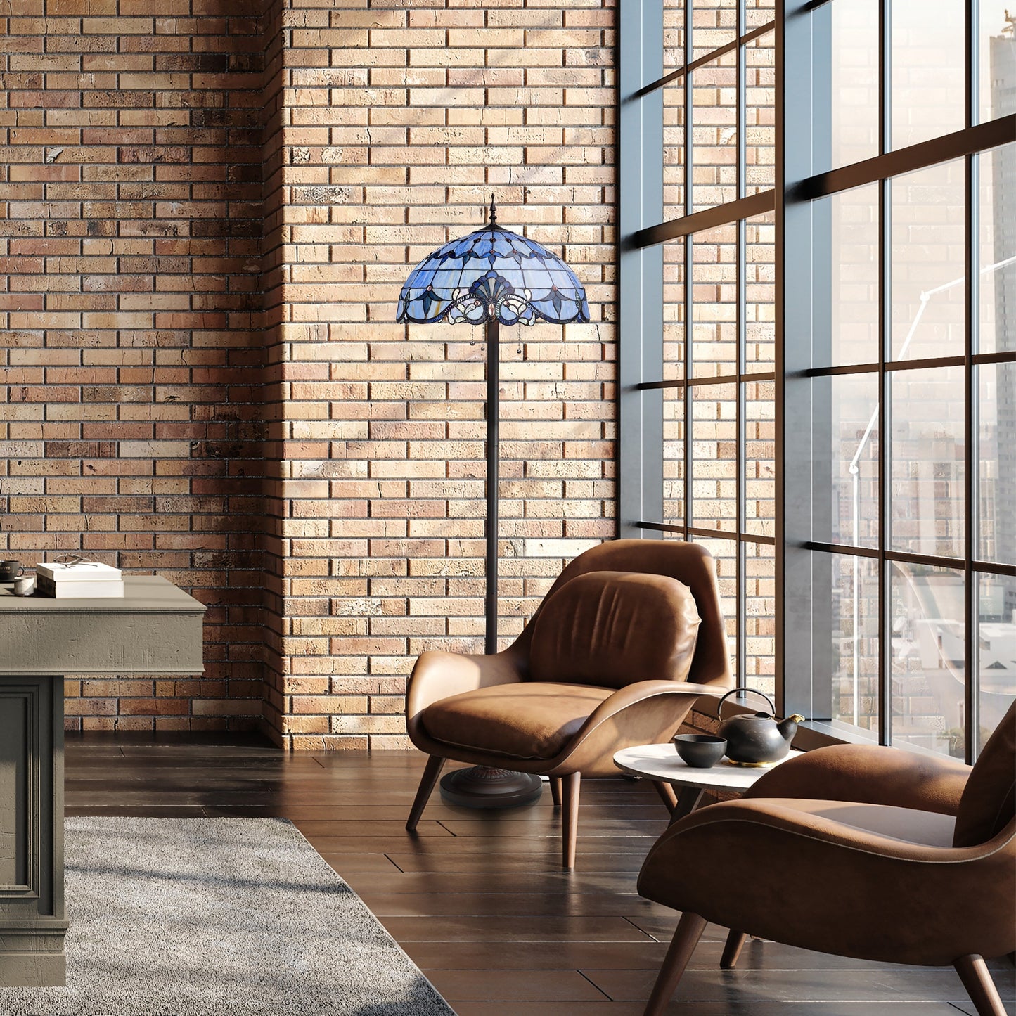 Lampadaire River of Goods Allistar en verre teinté et résine, 3 lumières, 64 pouces de hauteur, éclairage vers le bas - 20 L x 20 l x 64 H