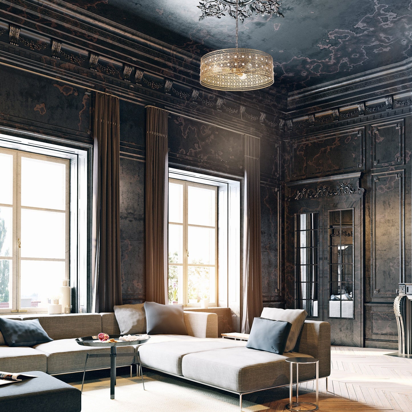 Lustre River of Goods Bryar en laiton et cristal 23,5 W à 3 lumières - 23,5 x 23,5 x 61,5