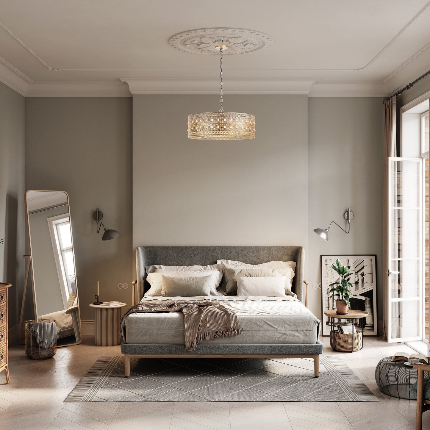 Lustre River of Goods Bryar en laiton et cristal 23,5 W à 3 lumières - 23,5 x 23,5 x 61,5