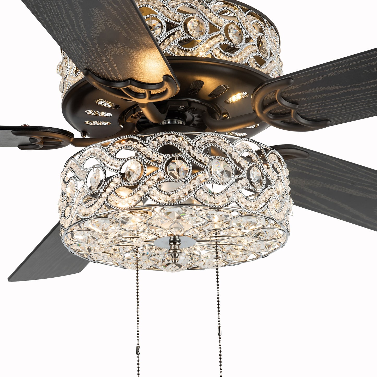 Ventilateur de plafond à DEL River of Goods Olivia, finition bronze huilé/cristal, 52 pouces - 52L x 52W x 18.25H - 52L x 52W x 18.25H