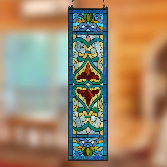 Vitrail victorien River of Goods, motif fleur de lys - 9,5 L x 0,25 l x 36 H