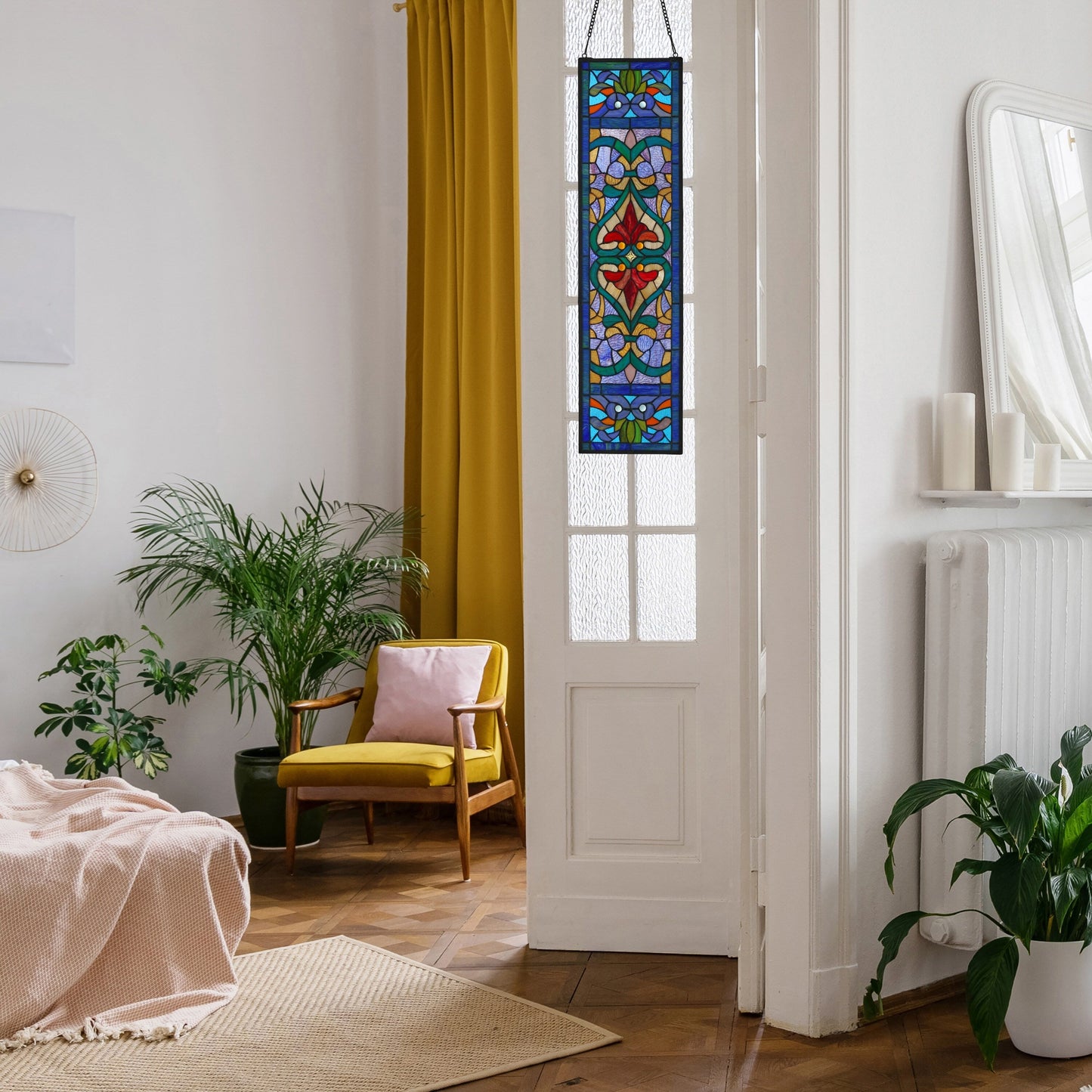 Vitrail victorien River of Goods, motif fleur de lys - 9,5 L x 0,25 l x 36 H