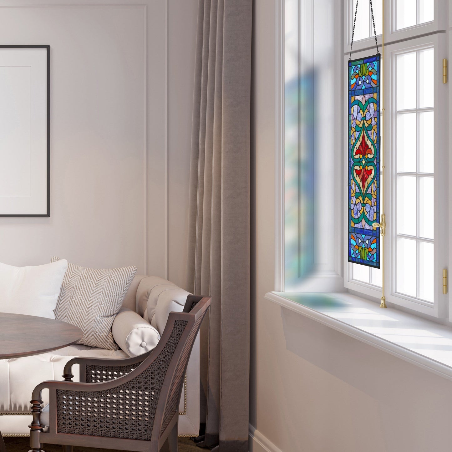 Vitrail victorien River of Goods, motif fleur de lys - 9,5 L x 0,25 l x 36 H