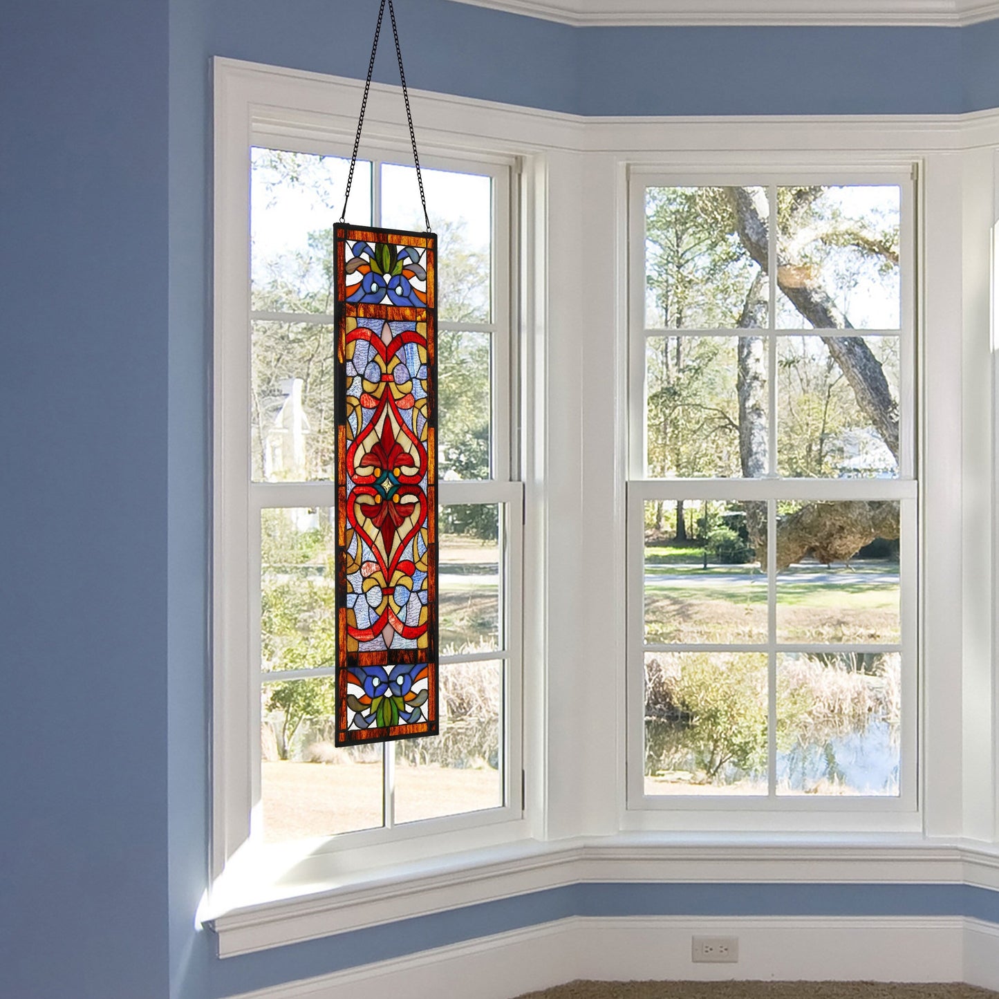 Vitrail victorien River of Goods, motif fleur de lys - 9,5 L x 0,25 l x 36 H