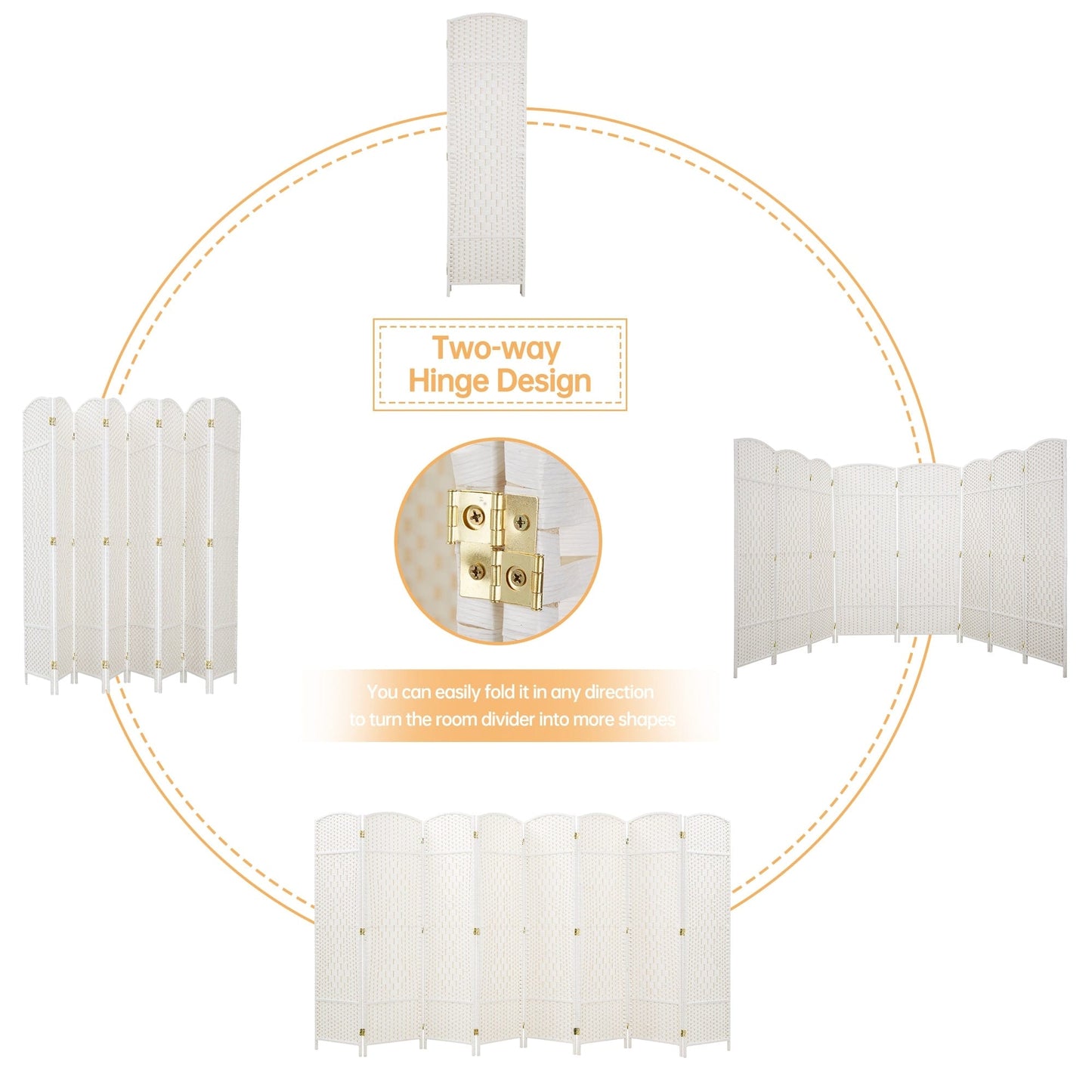 Paravent de séparation de pièce de 1,8 m de haut, écran de confidentialité autoportant en fibre tissée, écran pliant