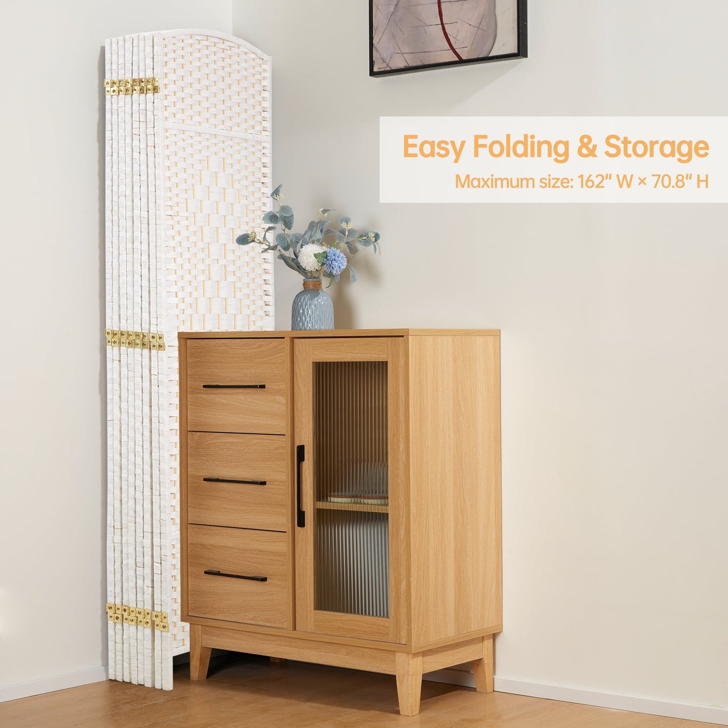 Paravent de séparation de pièce de 1,8 m de haut, écran de confidentialité autoportant en fibre tissée, écran pliant