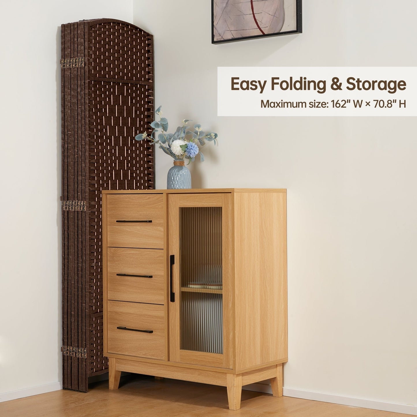 Paravent de séparation de pièce de 1,8 m de haut, écran de confidentialité autoportant en fibre tissée, écran pliant