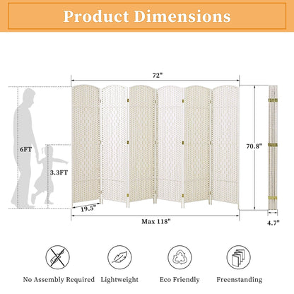Paravent de séparation de pièce de 1,8 m de haut, écran de confidentialité autoportant en fibre tissée, écran pliant