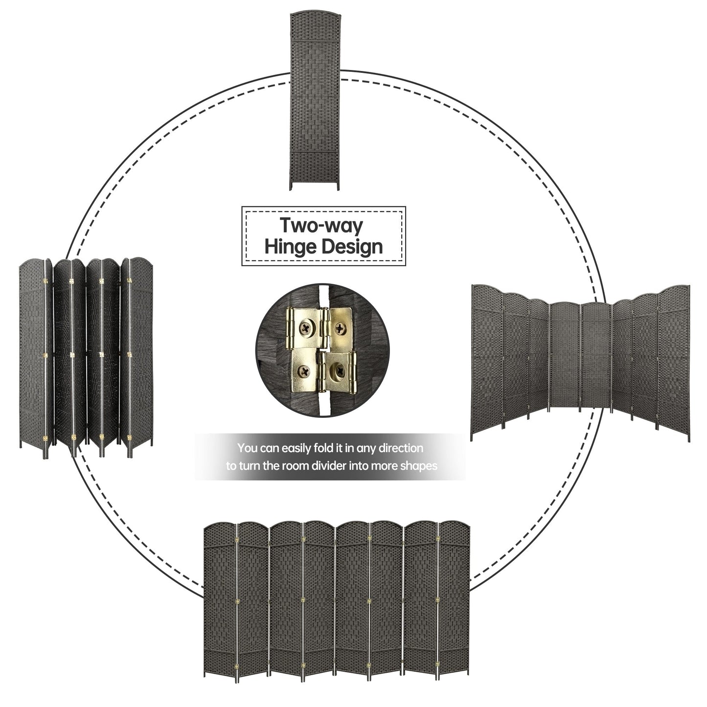 Paravent de séparation de pièce de 1,8 m de haut, écran de confidentialité autoportant en fibre tissée, écran pliant