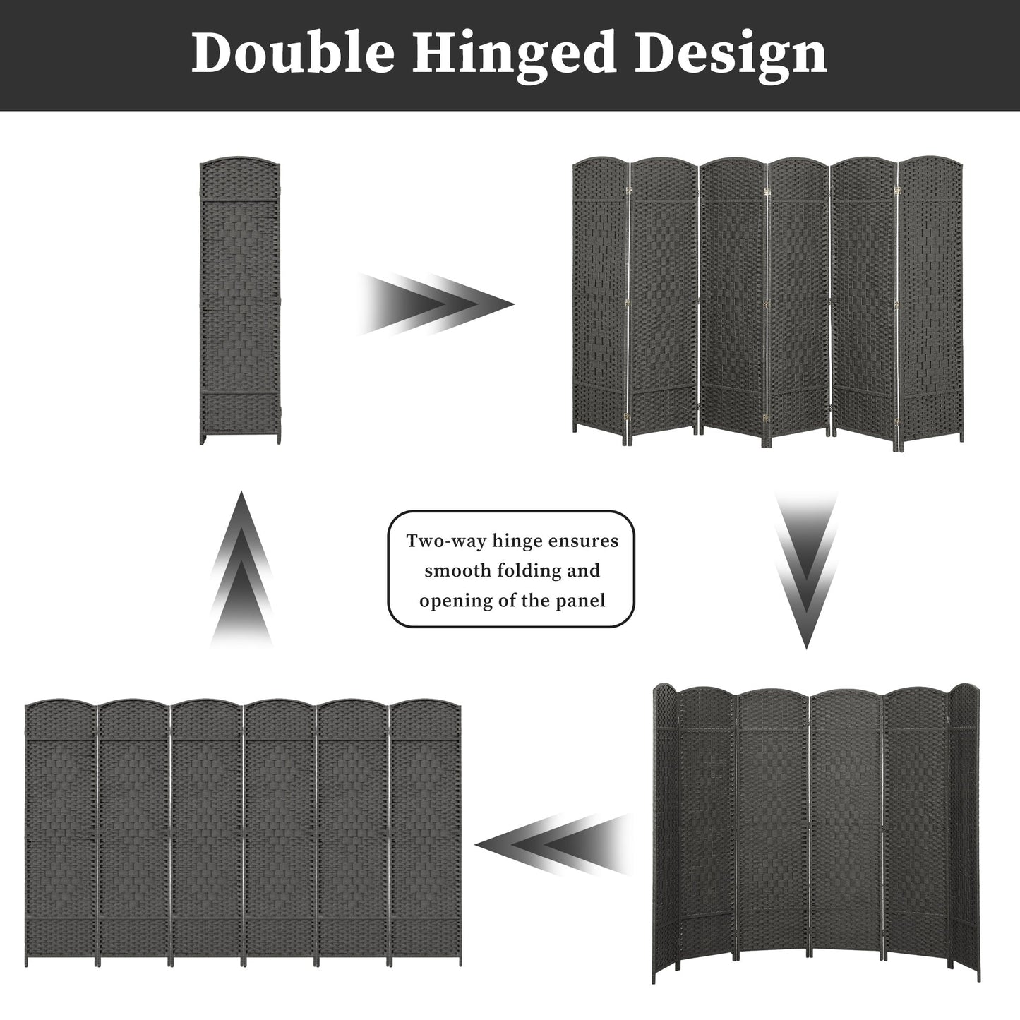 Paravent de séparation de pièce de 1,8 m de haut, écran de confidentialité autoportant en fibre tissée, écran pliant