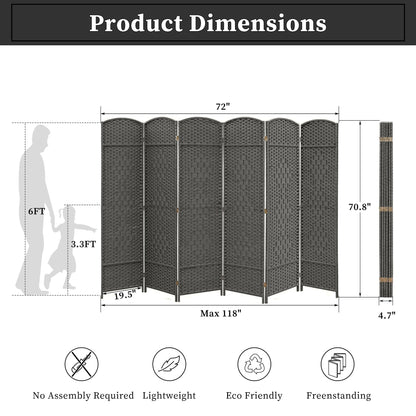 Paravent de séparation de pièce de 1,8 m de haut, écran de confidentialité autoportant en fibre tissée, écran pliant