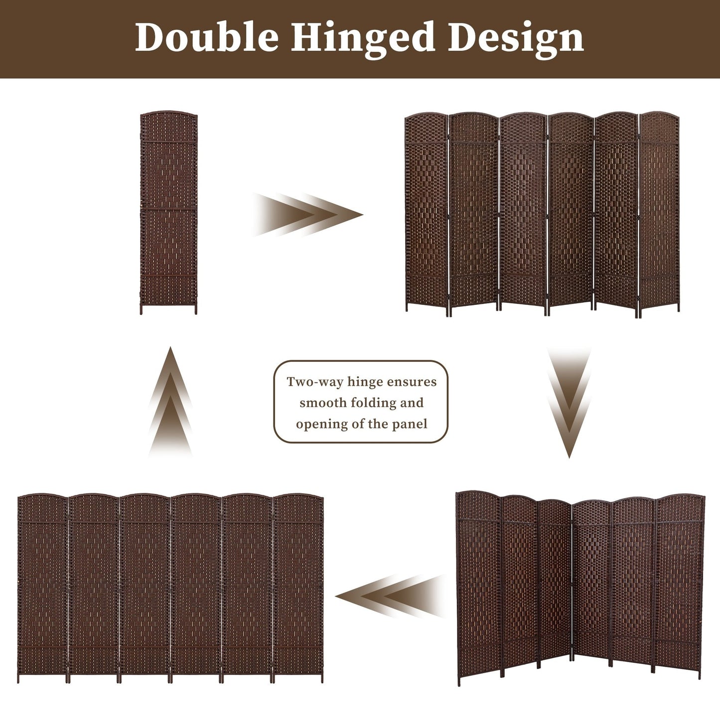 Paravent de séparation de pièce de 1,8 m de haut, écran de confidentialité autoportant en fibre tissée, écran pliant