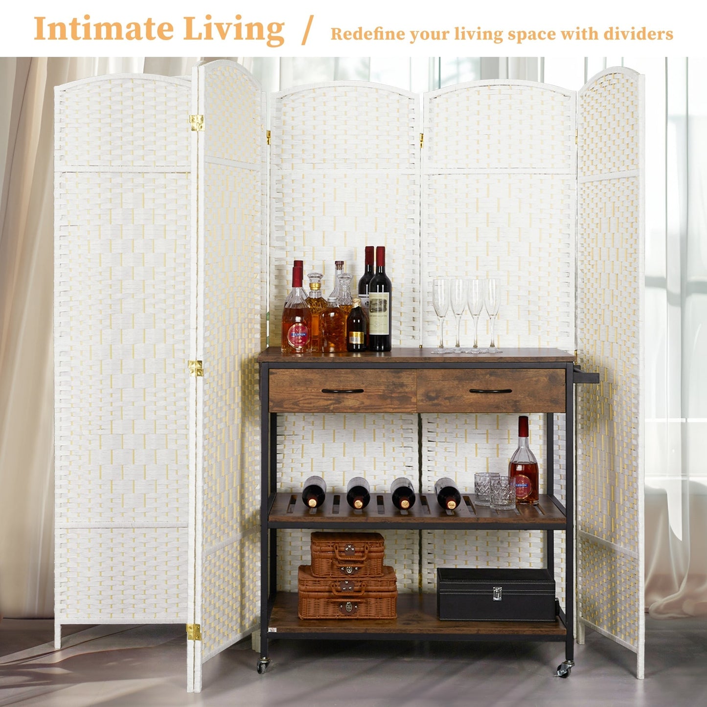 Paravent de séparation de pièce de 1,8 m de haut, écran de confidentialité autoportant en fibre tissée, écran pliant