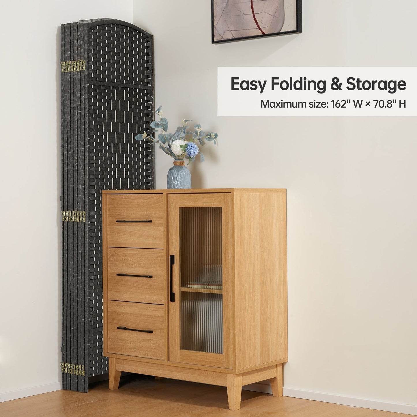 Paravent de séparation de pièce de 1,8 m de haut, écran de confidentialité autoportant en fibre tissée, écran pliant