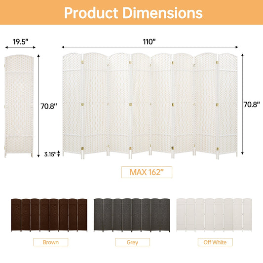 Paravent de séparation de pièce de 1,8 m de haut, écran de confidentialité autoportant en fibre tissée, écran pliant