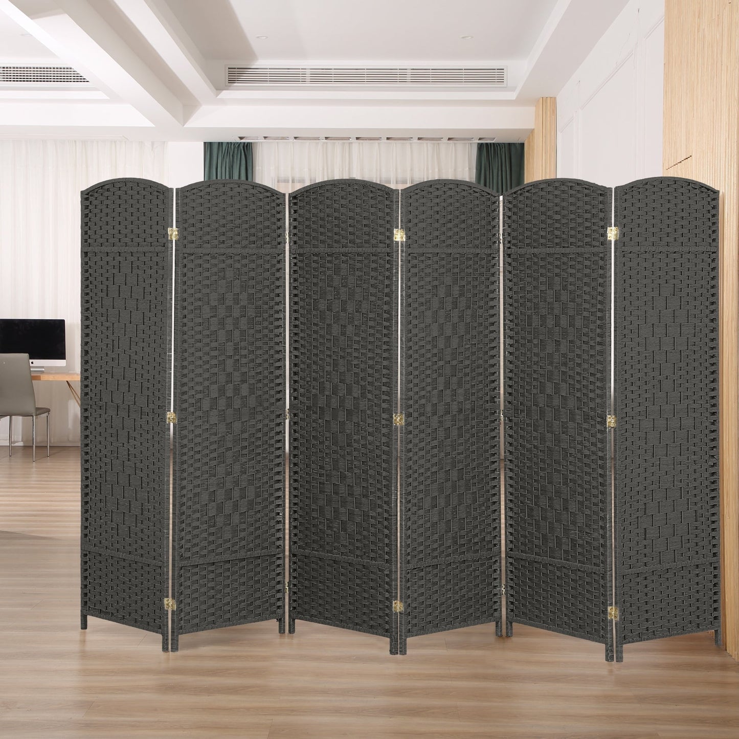 Paravent de séparation de pièce de 1,8 m de haut, écran de confidentialité autoportant en fibre tissée, écran pliant