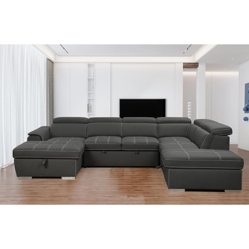 Canapé sectionnel en U Roomfitters 128 avec poufs, canapé modulaire réversible 7 places avec rangement, gris