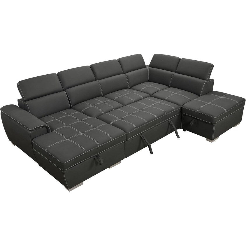 Canapé sectionnel en U Roomfitters 128 avec poufs, canapé modulaire réversible 7 places avec rangement, gris