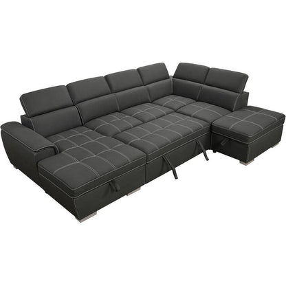 Canapé sectionnel en U Roomfitters 128 avec poufs, canapé modulaire réversible 7 places avec rangement, gris