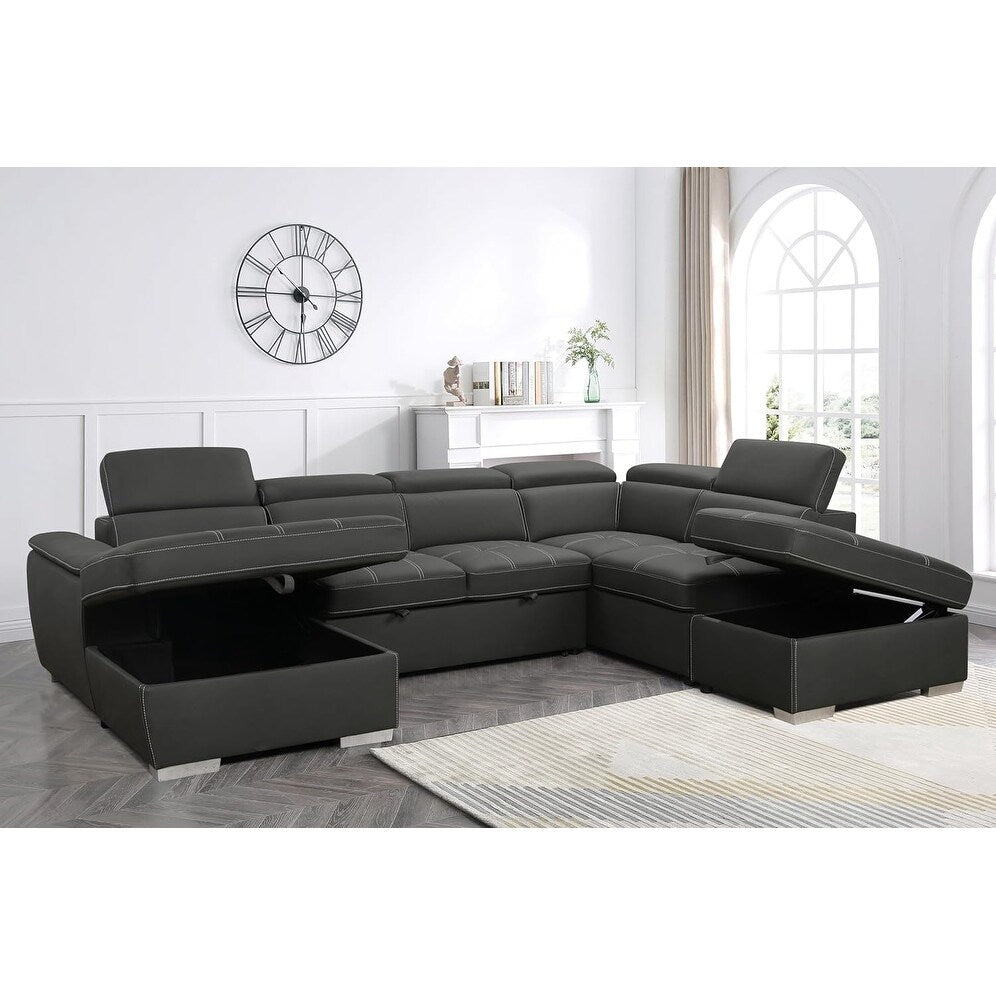 Canapé sectionnel en U Roomfitters 128 avec poufs, canapé modulaire réversible 7 places avec rangement, gris