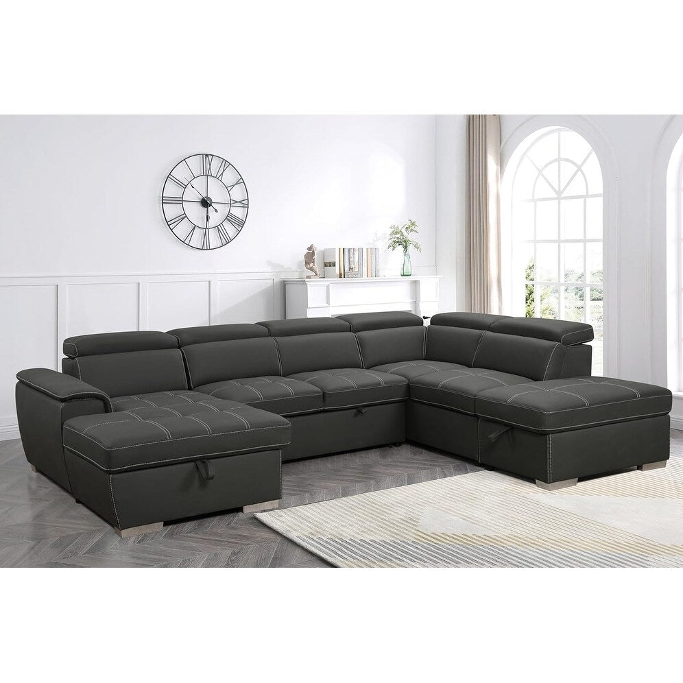 Canapé sectionnel en U Roomfitters 128 avec poufs, canapé modulaire réversible 7 places avec rangement, gris