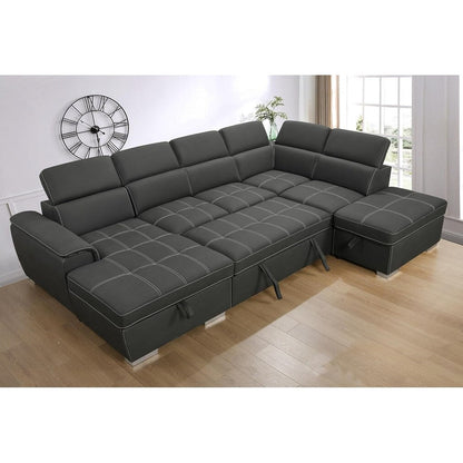 Canapé sectionnel en U Roomfitters 128 avec poufs, canapé modulaire réversible 7 places avec rangement, gris