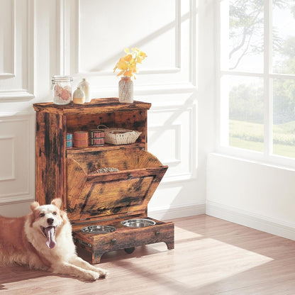 Station d'alimentation pour chiens Roomfitters avec 2 gamelles surélevées et armoire d'alimentation inclinable pour animaux de compagnie