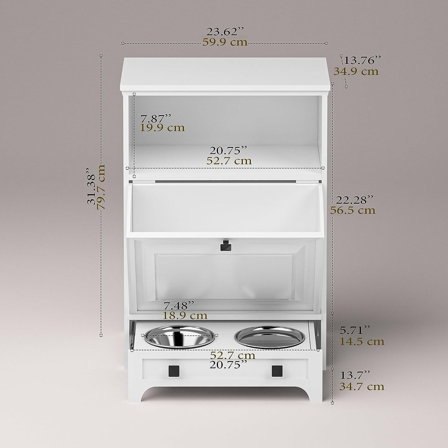 Station d'alimentation pour chiens Roomfitters avec 2 gamelles surélevées et armoire d'alimentation inclinable pour animaux de compagnie
